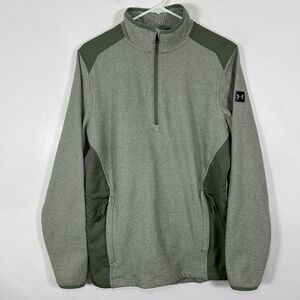 Under Armour Cold Gear 1/4 Zip Fleece Pullover Mens Size Small Green Pockets EUC